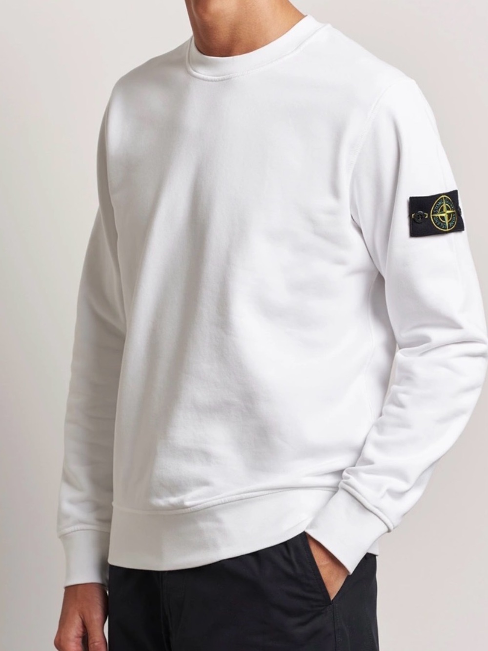 Stone Island White Crewneck Sweatshirt with Signature Compass Patch Size XL